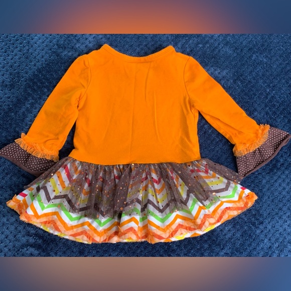 3/$20 Bonnie Baby Orange Long Sleeve Top with Turkey Design & Tulle Accent 18M - Picture 5 of 7